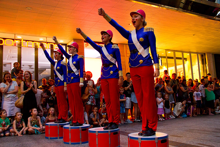 A parade of toy soldiers in the annual Queens Mall Christmas Pageant.