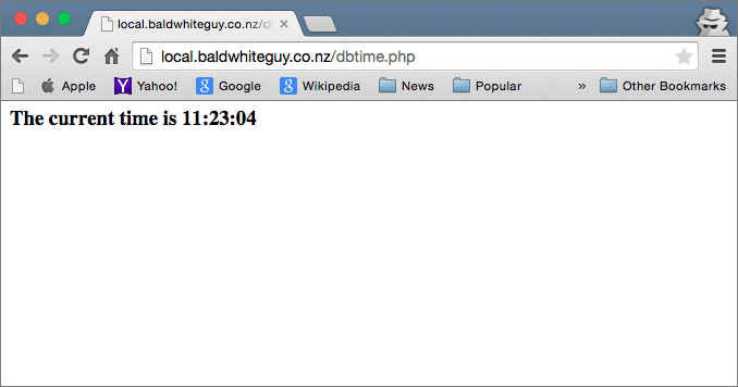 Using the dbtime.php script to verify OCI8 connectivity