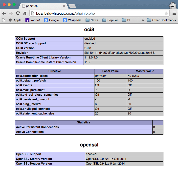 Confirm OCI8 configuration via phpinfo()