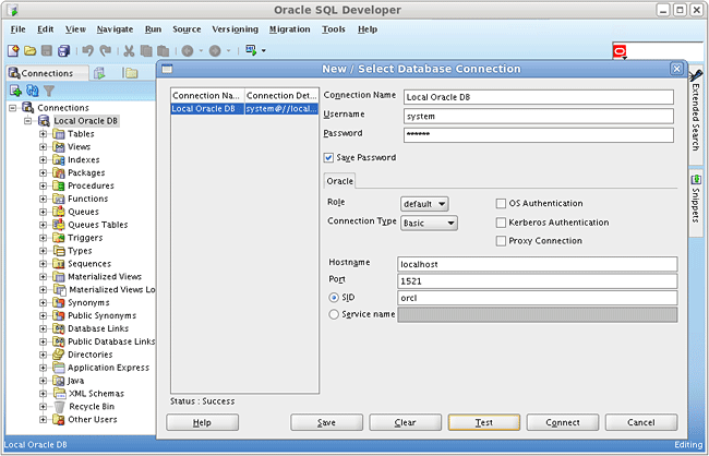 View SQL Developer connection details in Oracle VM