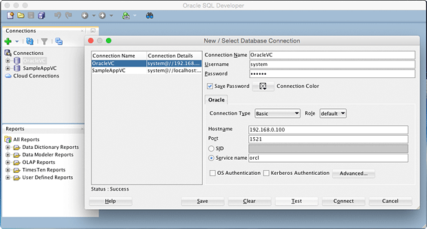 Configure SQL Developer connection in Mac as per Oracle VM