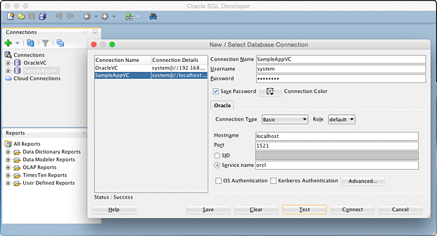 Configure SQL Developer connection in Mac as per Oracle VM